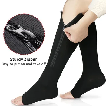 Компрессионные носки на молнии 15-20 мм рт. ст., чулки для поддержки ног на молнии до колена, женские и мужские Носки для велоспорта, бега, длинные носки с медным носком