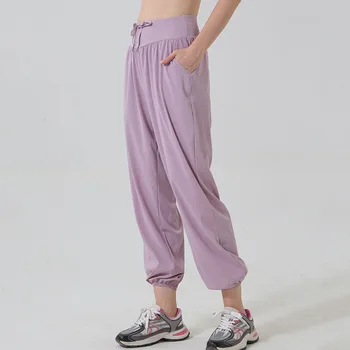 Женские уютные штаны-джоггеры для йоги, широкие удобные повседневные брюки с завязками, свободные прямые брюки для отдыха, тренировочные спортивные штаны для бега.