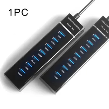 Компьютерные аксессуары Высокоскоростная зарядка Удобная адаптерная розетка Plug Play для ноутбуков ABS 7-портовый USB-концентратор для домашнего офиса светодиодные фонари