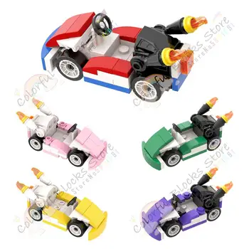 Творческая серия Game Kart MOC Строительные блоки, фигурки, Мультяшные Красочные модели гоночных автомобилей, Кирпичи для сборки своими руками, Игрушки для детей