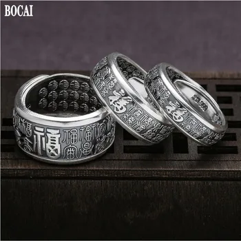 BOCAI New Real S999, ювелирные изделия из чистого серебра, ретро-Сотня Благословений, Тренд 2021 года, мужские и женские кольца в этническом стиле