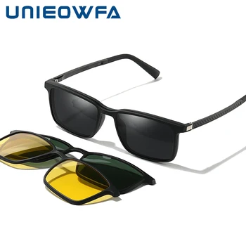Солнцезащитные очки с магнитной застежкой Мужские Поляризованные UV400 Ночного видения для вождения 3шт Солнцезащитные очки с застежкой для мужчин Оптические очки по рецепту врача