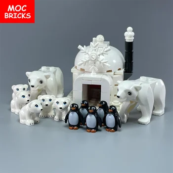 MOC Кирпичи Ледяное Животное Полярный Пингвин Пляж Строительные Блоки Собранные Игрушки Для Образования Детей Подарки