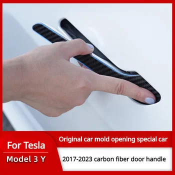 Для Tesla Model 3 Y True Carbon Fiber Styling Высококачественные Прочные Аксессуары 2017-2023 Защитная наклейка на дверную ручку автомобиля