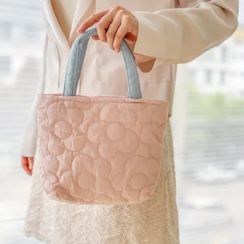 Маленькая мягкая сумочка со свежим цветком, милые художественные сумочки, студенческая сумка для покупок, модная женская сумка для бенто в стиле ретро для девочек