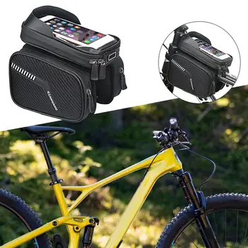 Многоразовая седельная сумка для горного велосипеда, Устойчивая велосипедная сумка, отделение для хранения с двойными молниями, сумка для передней балки с трехточечной фиксацией