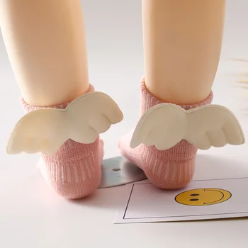 Носки для маленьких девочек, Милые Хлопчатобумажные Носки Angle Wing Crew, Короткие Носки с героями мультфильмов Solild Color для новорожденных от 0 до 1 года, Подарочные аксессуары для душа