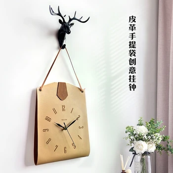Креативные настенные часы в форме сумки Современный дизайн Художественные часы Настенные Винтажные Кожаные Персонализированные Гостиная Спальня Бесшумный Декор стен