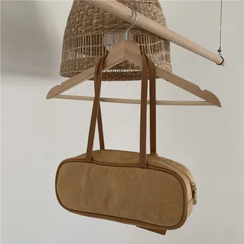 Женские модные сумки Hylhexyr, простая сумка для подмышек, ретро-сумка, сумки через плечо из крафт-бумаги, дизайн на молнии