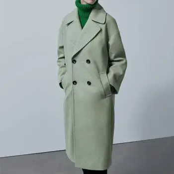 Новое осеннее свободное двубортное пальто Polo для женщин, однотонные шерстяные пальто и куртки для женщин