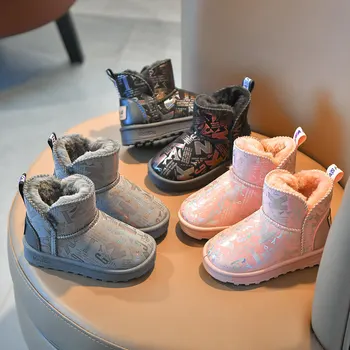 Хлопчатобумажная обувь для мальчиков и девочек, 2021 г., Новые домашние ботинки, детские теплые и противоскользящие меховые зимние ботинки