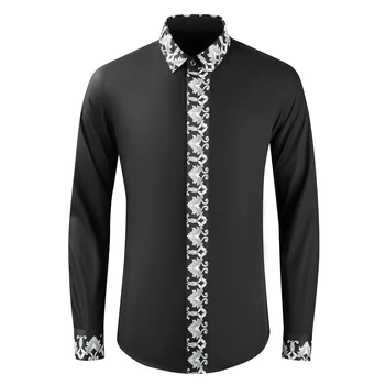 Роскошные мужские рубашки с королевским принтом, повседневные деловые вечерние рубашки с длинным рукавом, уличная одежда для светских вечеринок Camisa Masculina 2023