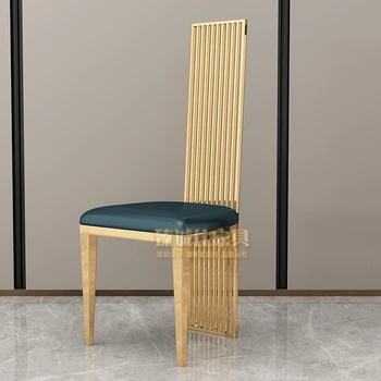 легкий роскошный простой обеденный стул в постмодернистском стиле из нержавеющей стали, модный гостиничный ресторан, белый стул, модельный зал, металлический кожаный стул