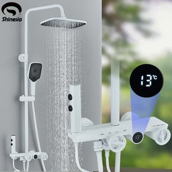 Набор термостатической душевой системы Shinesia С цифровым дисплеем Смеситель для душа в ванной с распылителем Серый Смеситель с термостатом