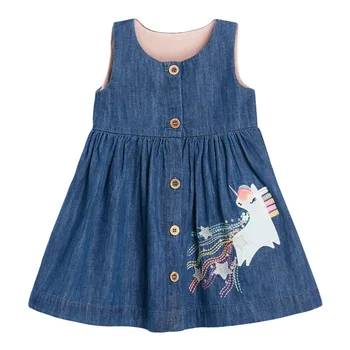 Джинсовое платье Little maven с единорогом для маленьких девочек, милая повседневная одежда из хлопка без рукавов, комфорт для детей от 2 до 7 лет