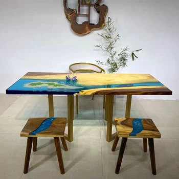 Искусство эпоксидной смолы река океан стол Ореховый стол Barflower массив дерева большая доска чайный столик Журнал чайный столик можно настроить