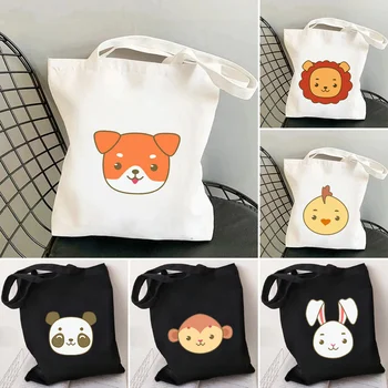 Милый лев, енот, котенок, мультфильм о животных, Каваи, женская холщовая сумка через плечо, сумка-тоут в стиле харадзюку, эко-шоппер, хлопковые сумки для покупок