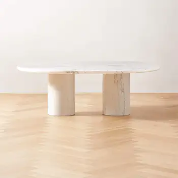 Индивидуальный оптовый Овальный журнальный столик из белого мрамора с мебелью для гостиной на белом мраморном основании