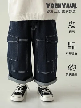 Детские джинсы с прямыми штанинами, осенние новые повседневные длинные брюки для мальчиков