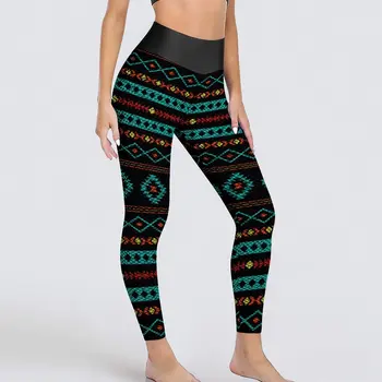 Женские брюки для йоги с племенным принтом в стиле ретро, красные, желтые, черные леггинсы, Сексуальная новинка, спортивные колготки для йоги, быстросохнущие леггинсы для фитнеса