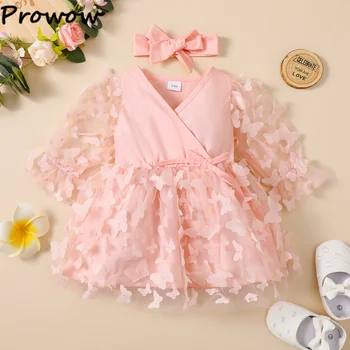 Prowow, платья для маленьких девочек от 0 до 3 лет, Розовое праздничное платье принцессы с бабочкой для новорожденных, одежда для малышей, одежда для девочек на день рождения