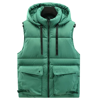 Модная куртка без рукавов, мужская Утепленная жилетка из 100% хлопка, Шапка с капюшоном, теплый жилет, Зимний повседневный жилет