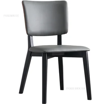 Обеденные стулья из массива скандинавского дерева для кухни, современный дизайнерский обеденный стул, Креативный стул со спинкой из мягкой кожи