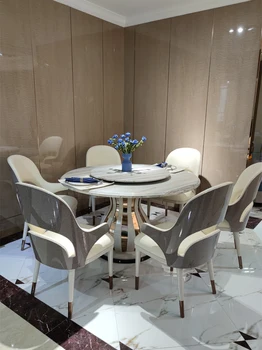Итальянский легкий роскошный обеденный стол современная простая вилла с круглым столом и сочетанием стула мраморный обеденный стол круглый стол