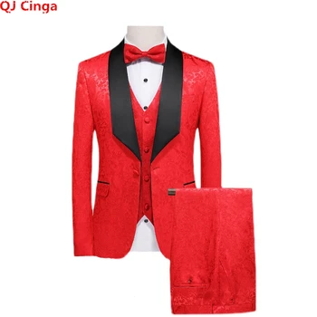 Красный мужской костюм, Смокинг из 3 предметов, Высококачественное парадное пальто и брюки, жилет Большого размера, Terno Masculino, Белый, Черный, Королевский Синий, S-5XL 6XL