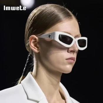 Солнцезащитные очки Imwete Cat Eye для женщин, брендовые винтажные дизайнерские мужские солнцезащитные очки, очки в модном стиле хип-хоп, зеркальные оттенки UV400