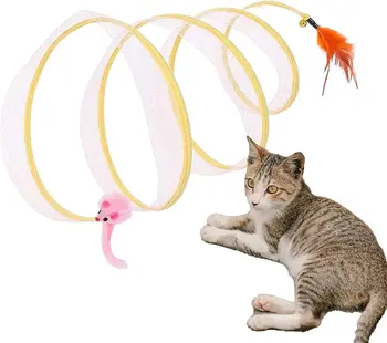 Складные кошачьи трубки, туннели для домашних кошек, игрушки с перьями, мыши, складные туннели, Интерактивная игрушка для кошек, пружины, игрушки Kittn