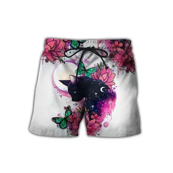 Мужские шорты с 3D Принтом Cat & Butterfly Flower, Уличная Одежда Унисекс, Летние Пляжные Повседневные Шорты Harajuku DKD04, Прямая доставка