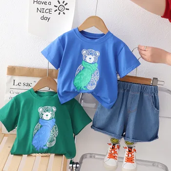 Летняя одежда для мальчиков, детский комплект, Лето 2022, Новая модная детская одежда для мальчиков, красивая детская футболка с короткими рукавами + брюки