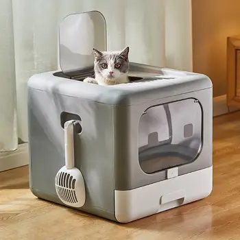 Ящик для кошачьего туалета BingoPaw с совком и лотком для просеивания Закрытый Складной туалет для котенка, Съемная какашка для дома, Верхний передний вход