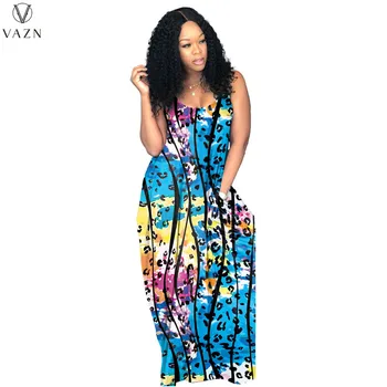 VAZN 2021 Высококачественное Свободное шифоновое праздничное Сексуальное длинное платье в стиле ретро на бретельках без рукавов Nature Женское Свободное платье Макси