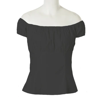 Рокабилли Дизайн Женская Блузка Большого Размера Онлайн С Открытыми Плечами, Взъерошенная Сексуальная Черная Блузка С Низкой Спинкой, Крестьянские Топы в стиле Пин-Ап для Женщин