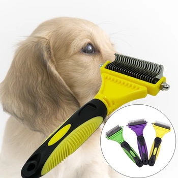 Машинка для стрижки шерсти домашних собак, Расческа для удаления волос, Инструменты для ухода за кошками, средства для линьки, Двусторонняя щетка, средство для чистки длинных вьющихся волос, товары для домашних животных