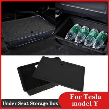 Для Tesla Модель Y 2020-2023 Аксессуары Ящик для хранения под сиденьем Вместительный футляр-органайзер Войлочный держатель ящика Скрытые Коробки