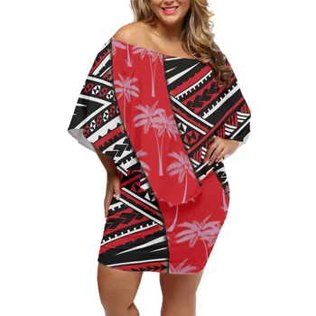 Женская мини-юбка с Однолинейным вырезом и коротким рукавом, Полинезийский Принт, Гавайское Коричневое Дерево Тунг, Модная Мини-юбка С открытыми плечами