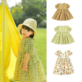 Детские платья, Новое летнее платье принцессы для девочек, Детское тонкое платье с круглым вырезом и цветочным рисунком, хлопковые повседневные свободные платья
