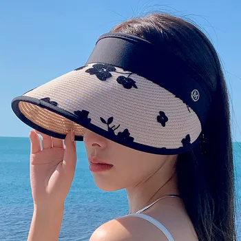 Летние Новые Пустые Шляпы с цветочной вышивкой, женские уличные Солнцезащитные очки, Соломенная Кепка, корейская версия, повседневная модная шляпа от Солнца