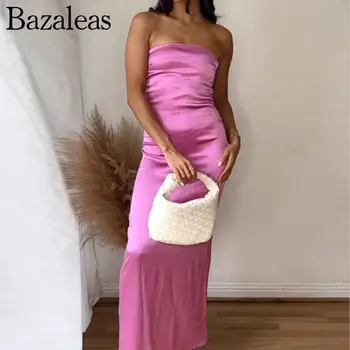 2023 Магазин Bazaleas Магазин женских платьев Элегантное тонкое Длинное вечернее Сексуальное тонкое атласное платье Макси Официальное