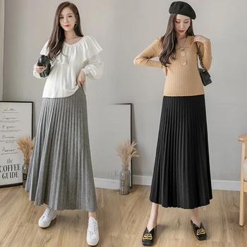 5560 # Осенне-зимние Корейские модные Трикотажные юбки для беременных с большим низом, плиссированная Свободная одежда для живота для беременных женщин, беременность