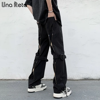 Повседневные мужские брюки Una Reta, Новые брюки с застежкой-молнией в стиле хип-хоп, спортивные брюки Harajuku, Эластичный пояс, Свободные брюки для пары