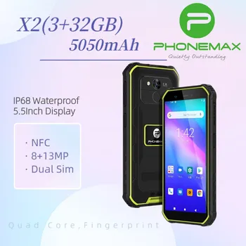 Phonemax X2 Прочный Смартфон LTE 4G 5050 мАч с отпечатками пальцев IP68 Водонепроницаемый 3 ГБ 32 ГБ Android 10 Мобильный Телефон 13 Мп Google Play GPRS