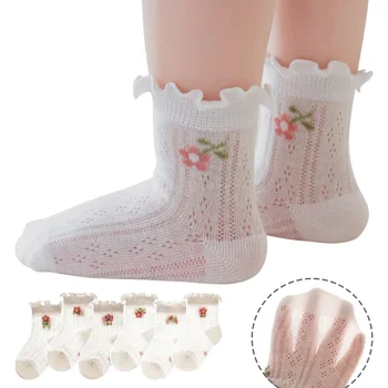 3 пары / лот, детские летние носки для девочек, сетчатый дышащий кружевной носок с цветочным рисунком, милые аксессуары для новорожденных 0-3 лет