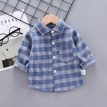Детская рубашка Одежда Весенние Тонкие блузки Одежда для маленьких мальчиков хлопчатобумажные топы в клетку для детей 1 2 3 4 лет Рубашка с длинными рукавами
